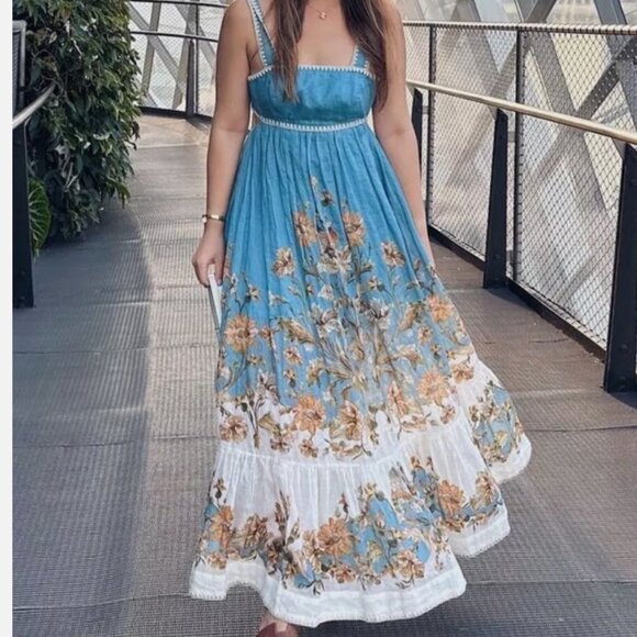 NWT Authentic Zimmermann Chintz Floral Tiered Midi-Dress size AU 2